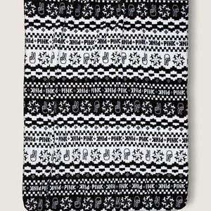 Victoria's Secret PINK Black and White Patterned Sherpa Blanket